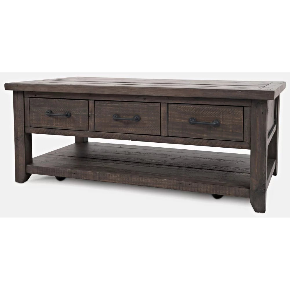 48" Rustic Reclaimed Pine 3 Drawer Coffee Table Y84638