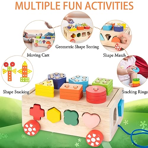 Wooden Blocks Shape Sorter Stacking Rings Baby Color Sorting Toys X4399