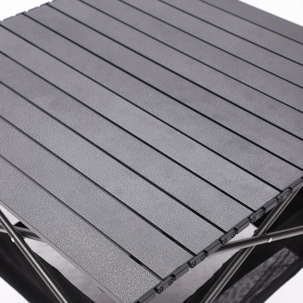 Portable Square Folding Table with Carrying Bag, Roll-up Top, Aluminum Frame, Black Y87291