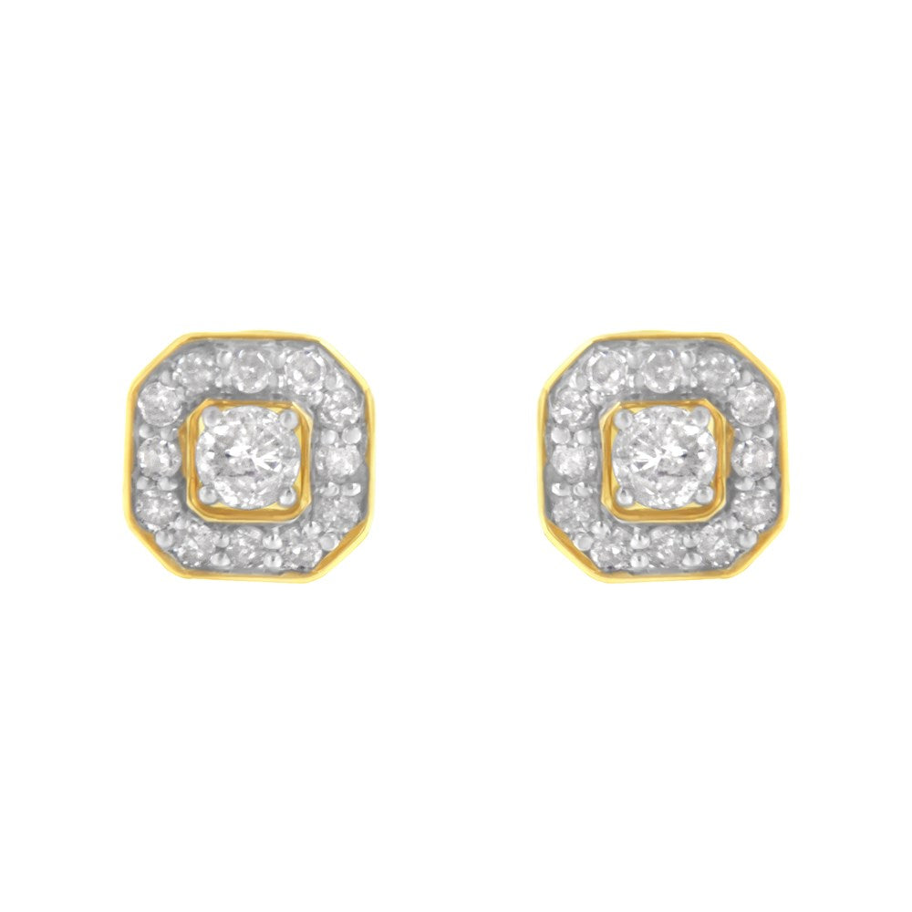 10K Yellow Gold Plated Sterling Silver 1/2ct TDW Diamond Square Stud Earrings P740663