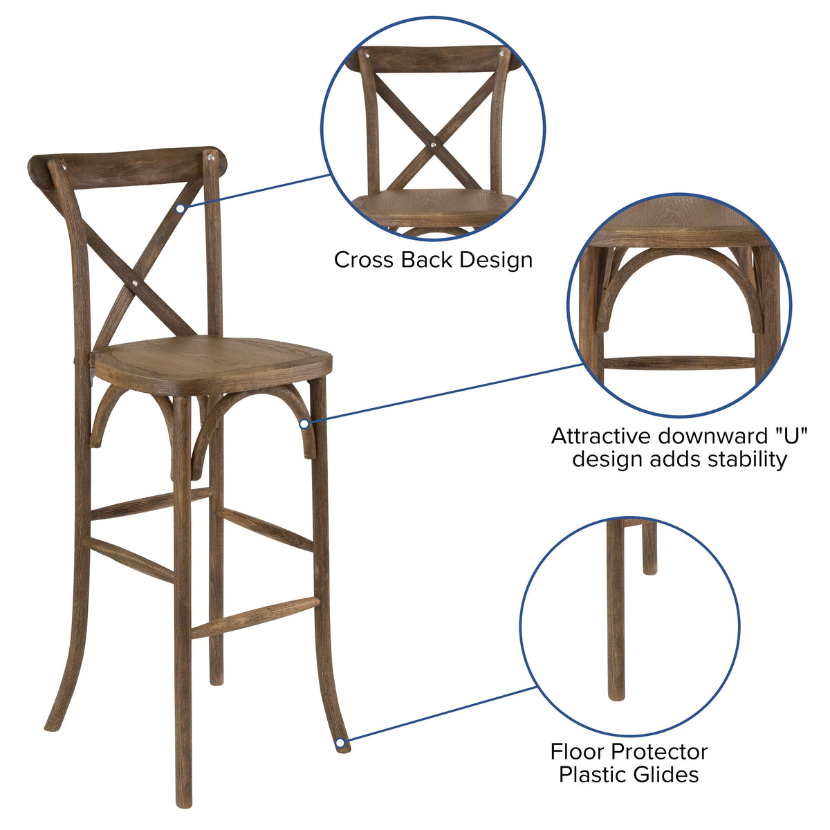 Dark Antique Wood Cross Back Barstool L208763