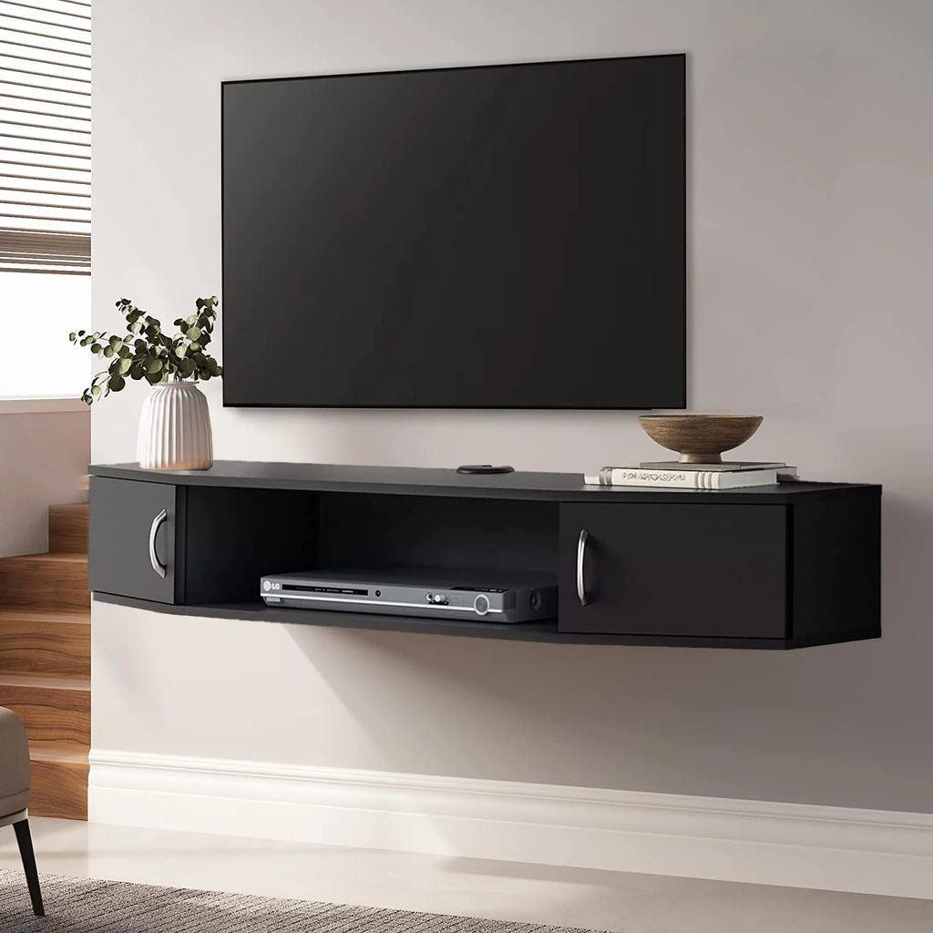 Black Walnut Floating TV Stand with Doors W2058