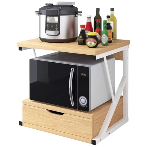 Blue 2 Tier Wooden Microwave Stand with Drawer V612798