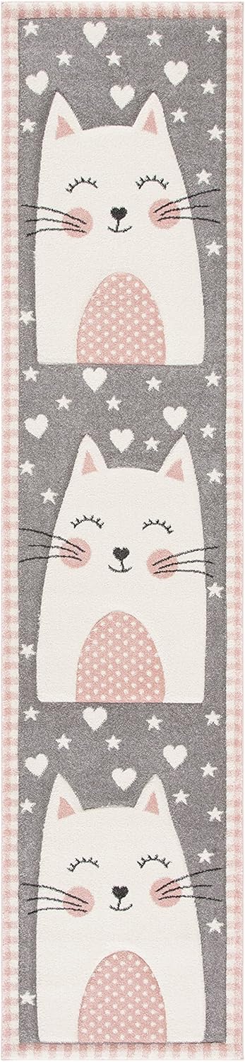 2'3" x 12' Pink & Grey Cat Design Runner Rug P367115