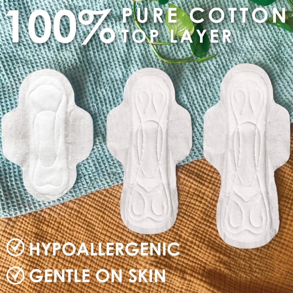 Cotton Topsheet Pads, Ultra Thin Pads with Wings, Unscented Menstrual Pads, 96 Count R3573