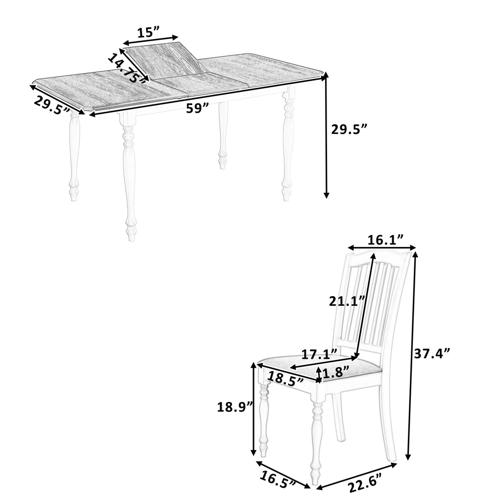 Extendable Dining Table Set with Butterfly Leaf and Upholstered Chairs L74223