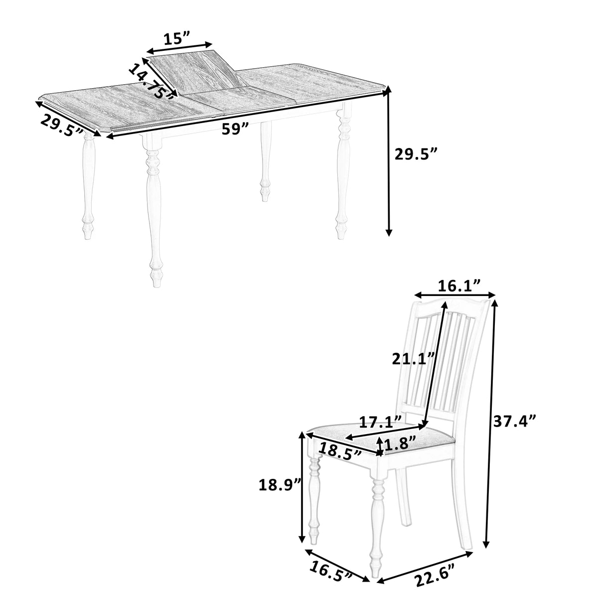 Extendable Dining Table Set with Butterfly Leaf and Upholstered Chairs L74223