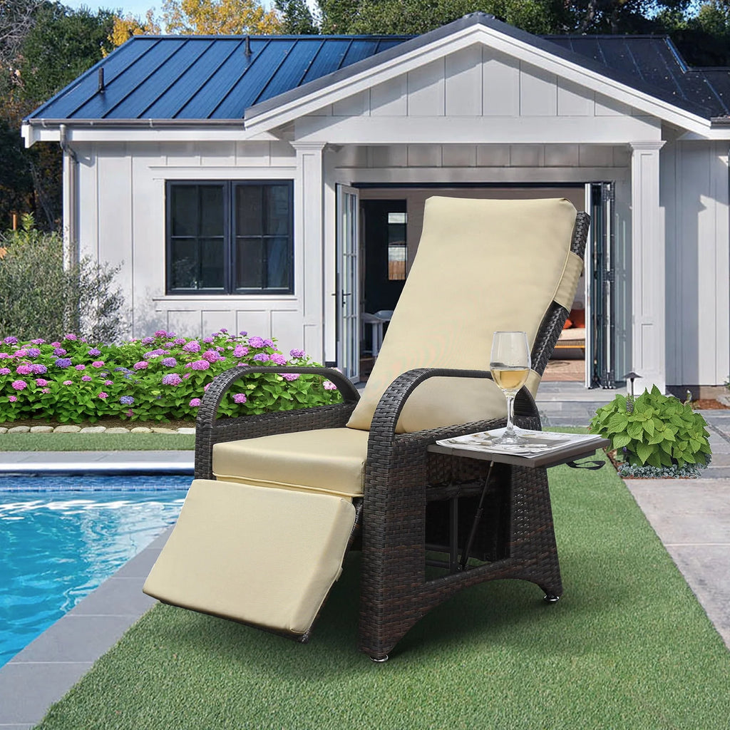Navy Blue Wicker Reclining Lounge Chair with Cushion F2221