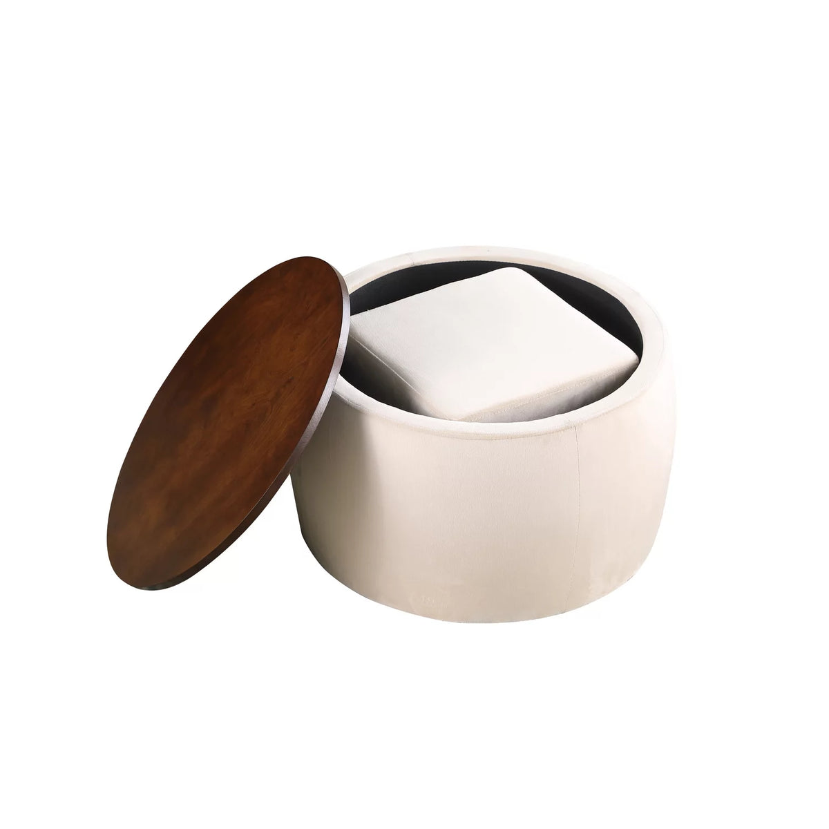 Modern Round Coffee Table and Ottoman Set with Storage O4847