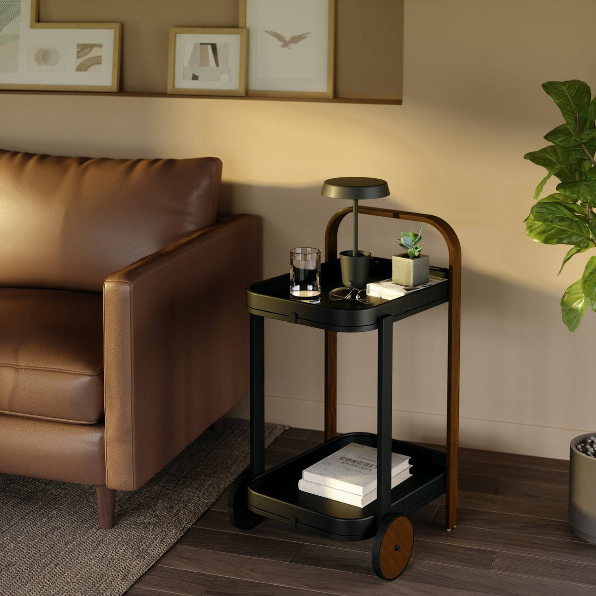 White-Natural Bar & Serving Cart J33968