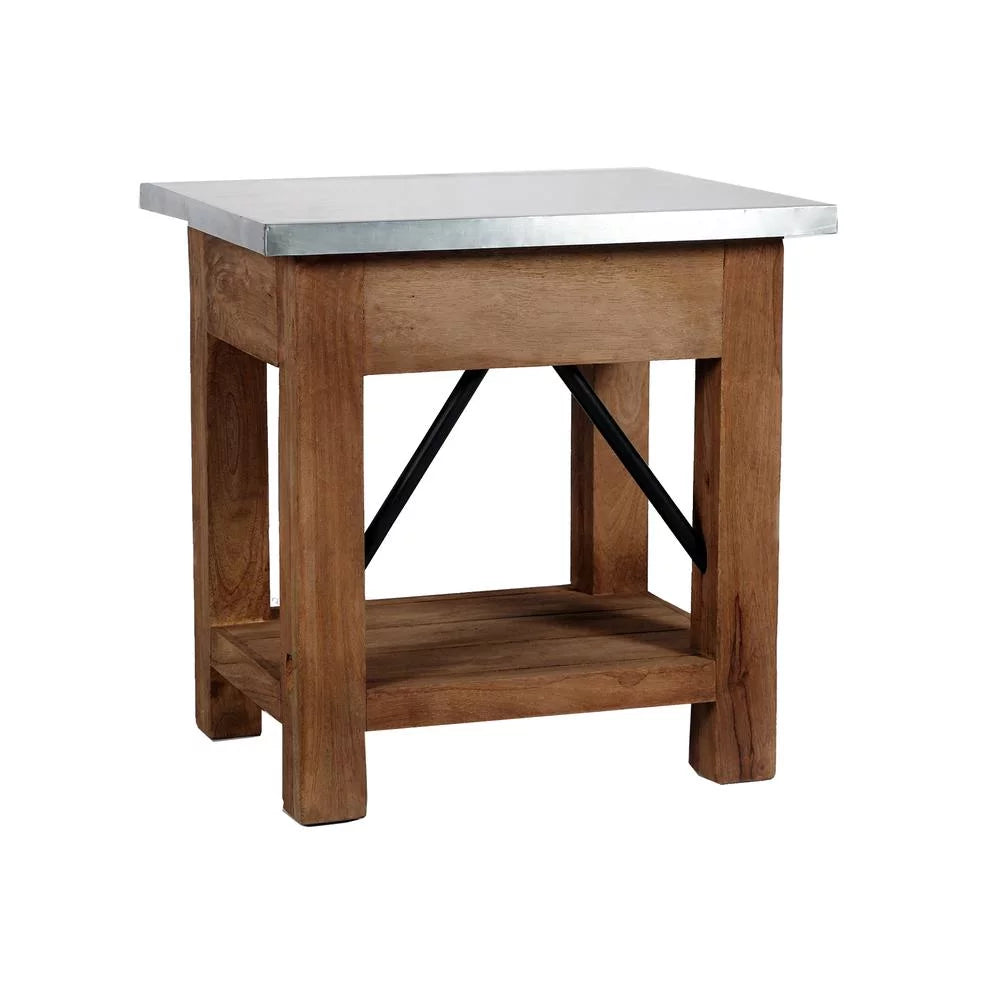 22" Wood and Zinc Metal End Table with Drawer I4385