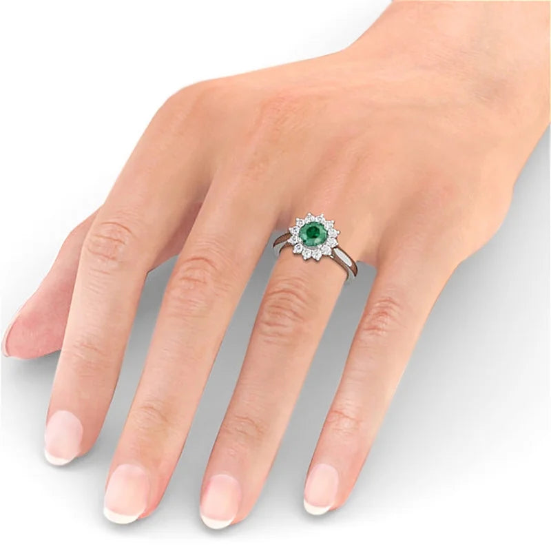 14K White Gold Floral Halo Diamond Engagement Ring I715668