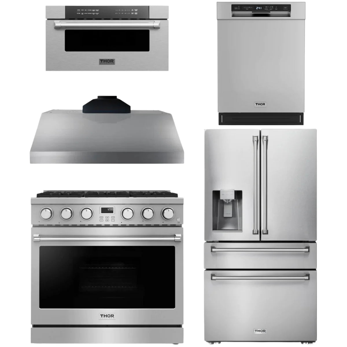 36 Gas Range, Range Hood, Refrigerator, Dishwasher and Microwave Q192193