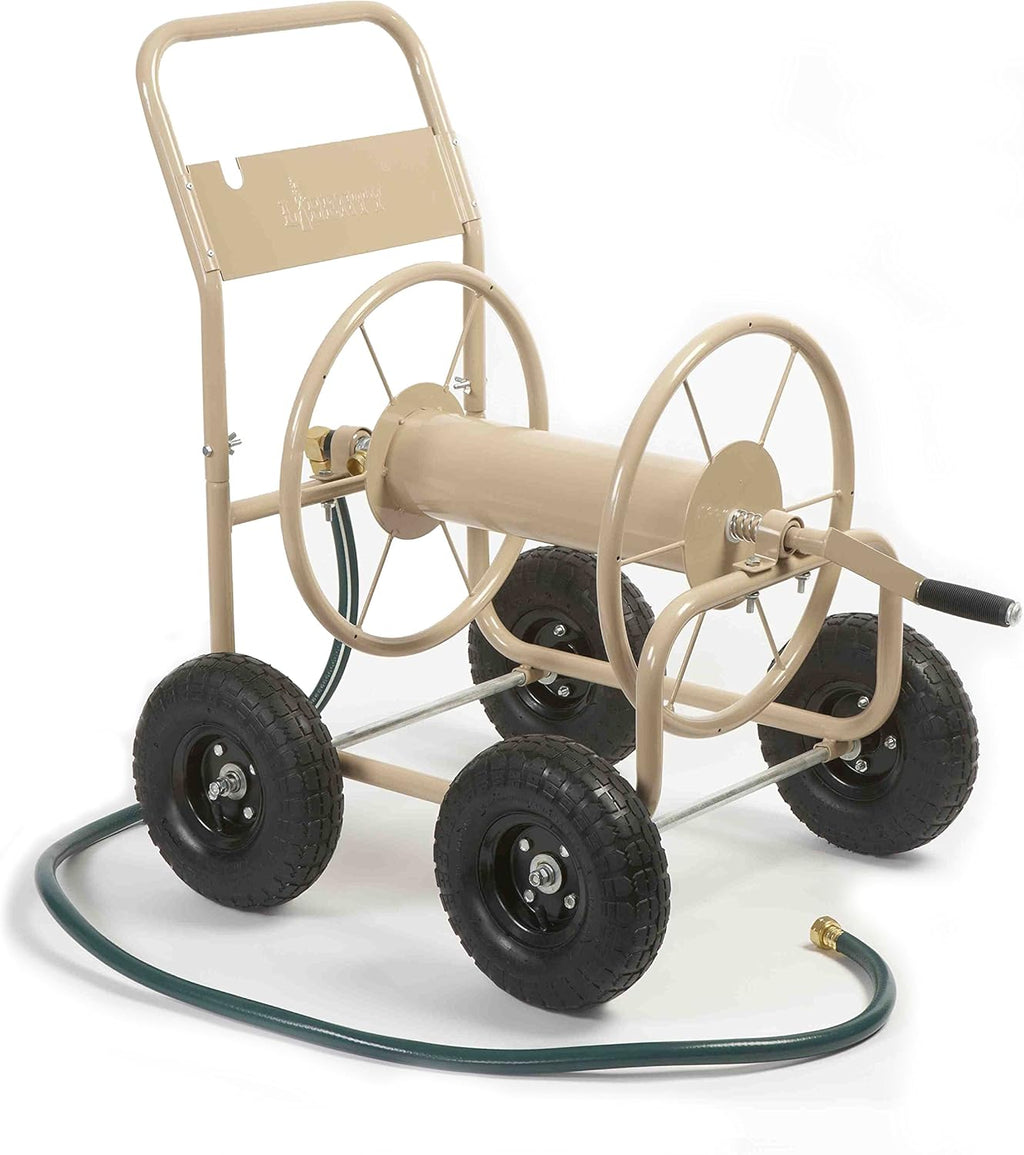 4-Wheel Garden Hose Reel Cart, Holds 300-Feet of 5/8-Inch Hose - Tan W47664