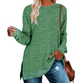 Green Long Sleeve Color Block Tunic Tops O609561