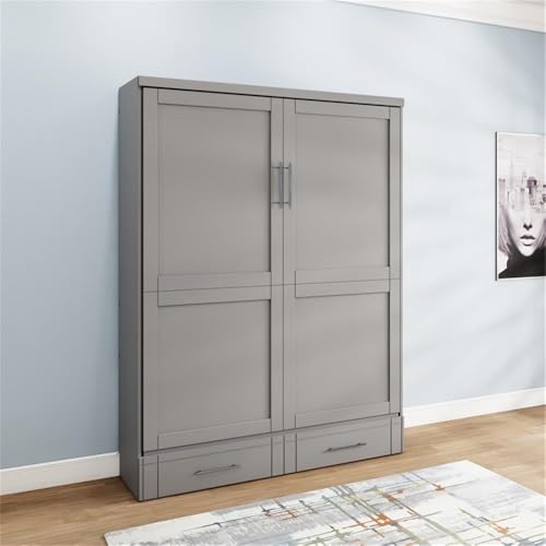 Queen Size Gray Solid Wood Murphy Wall Bed U8139