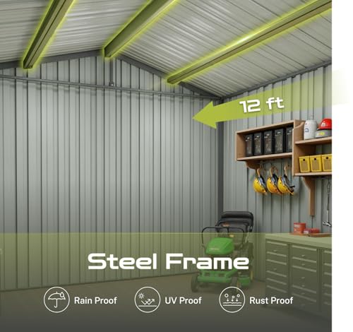 Grey Metal Outdoor Storage Shed with Windows and Lockable Doors L691825