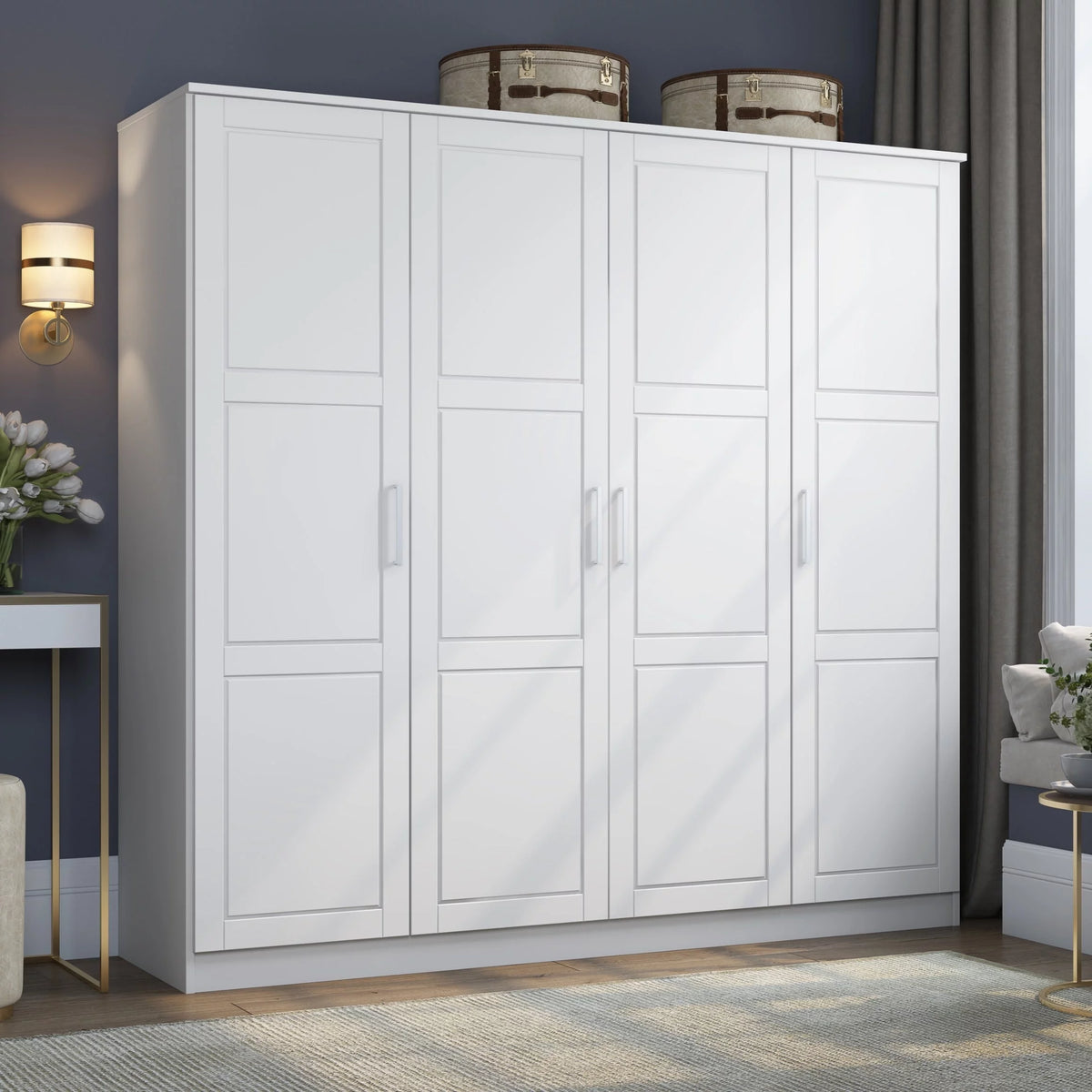 100% Solid Wood 4-Door Wardrobe Black U654463