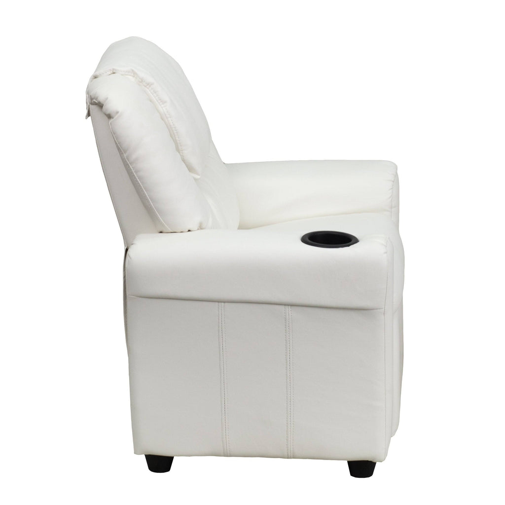 White Vinyl Kids Recliner with Cup Holder P414