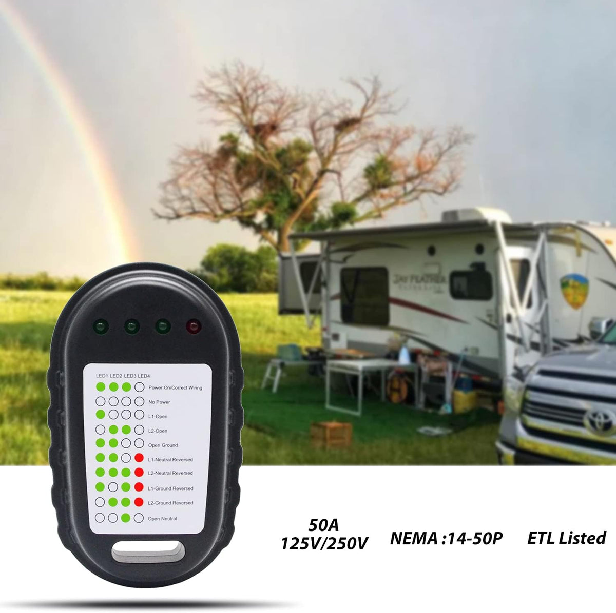 50 Amp RV Surge Protector and Power Pedestal Tester with LED Indicator Light S5369