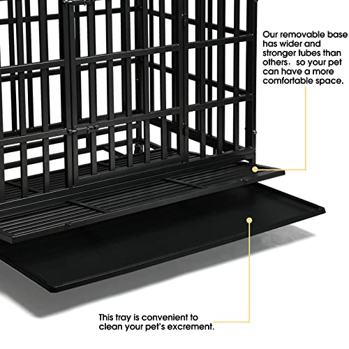 Heavy Duty Dog Kennel Crate Cage with Strong Metal Frame, Double Doors and Lockable Wheels, Square, 48 inch J6185