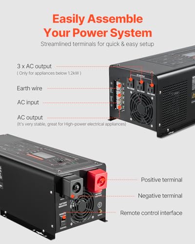 2000 Watt DC 12V to AC 120V Pure Sine Wave Inverter Charger with LCD Display J60553