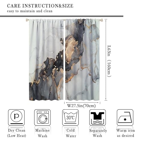 Navy Blue Gold Geometric Marble Curtains, 42x45 Inches Set 2 Panels H96711
