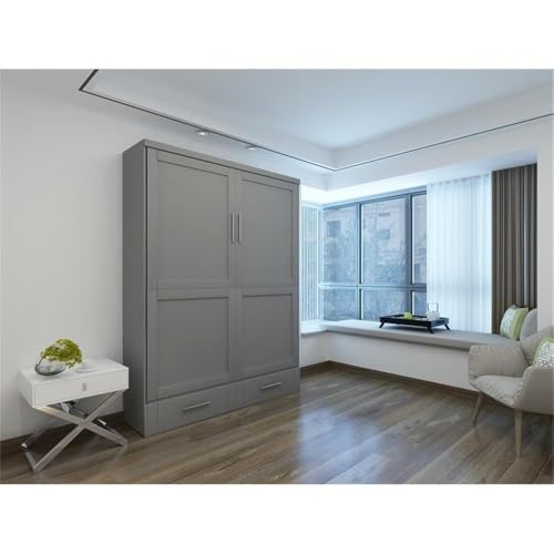 Queen Size Gray Solid Wood Murphy Wall Bed U8139