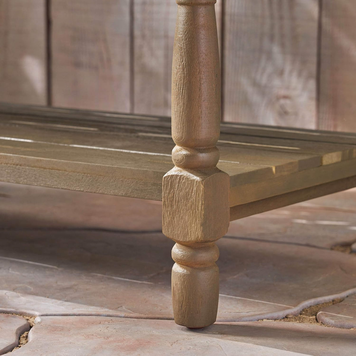 Acacia Wood Outdoor Bench with Shelf O195386