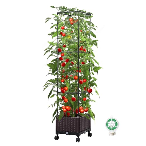 63" Large Metal Raised Garden Bed Planter Box with Trellis and Wheels V888