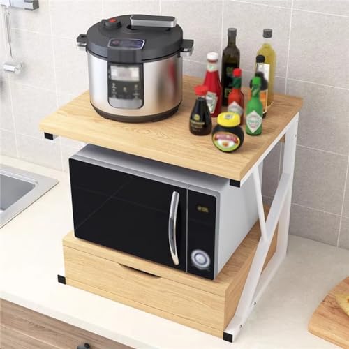 Blue 2 Tier Wooden Microwave Stand with Drawer V612798