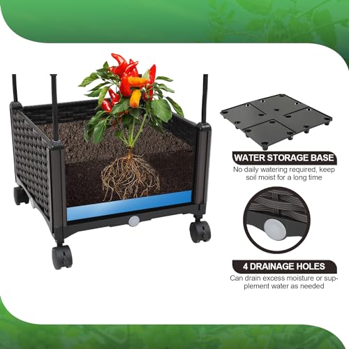 63" Large Metal Raised Garden Bed Planter Box with Trellis and Wheels V888