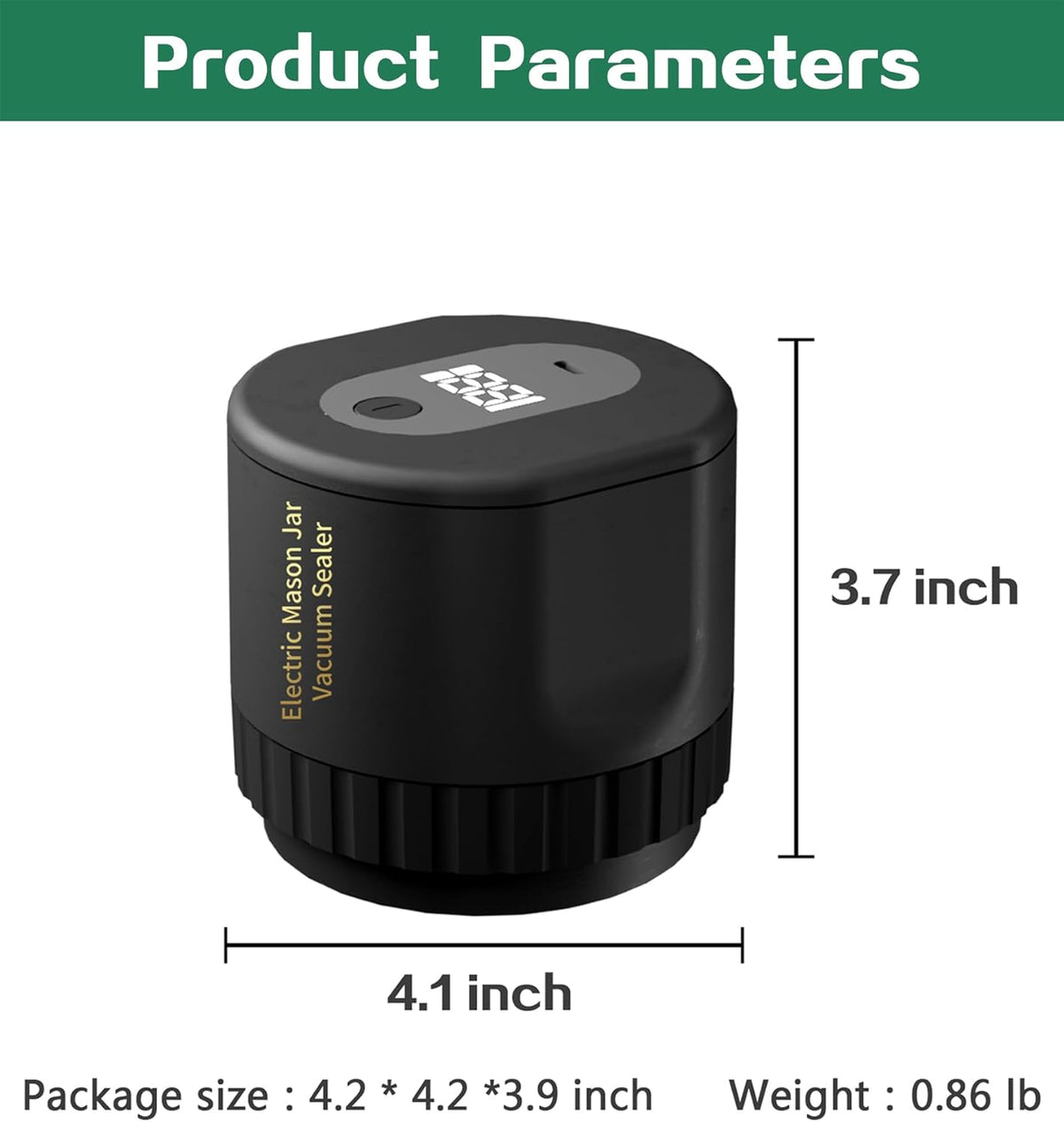 Electric Mason Jar Vacuum Sealer for Canning Jars with Regular Mason Lids（Black） D131900
