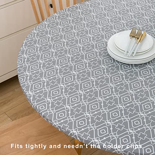 Round Vinyl Fitted Tablecloth with Elastic Edge for 40"-44" Round Table D333