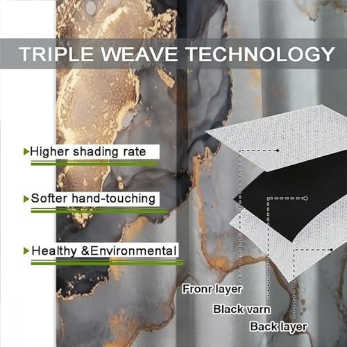Navy Blue Gold Geometric Marble Curtains, 42x45 Inches Set 2 Panels H96711