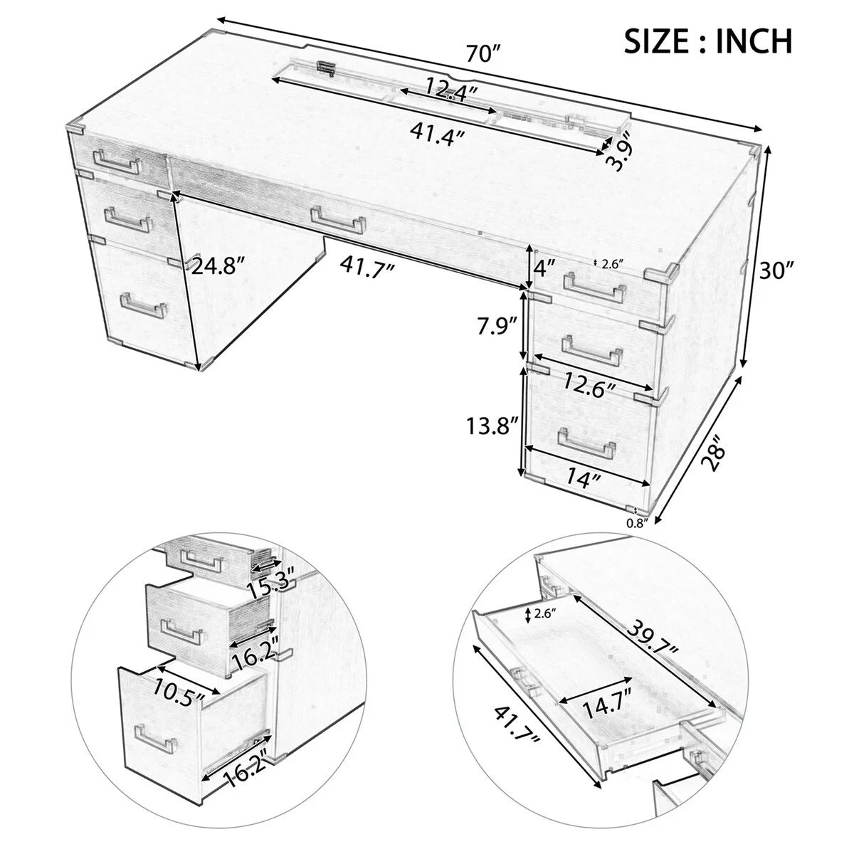 Black Executive Writing Desk with Drawers A879141