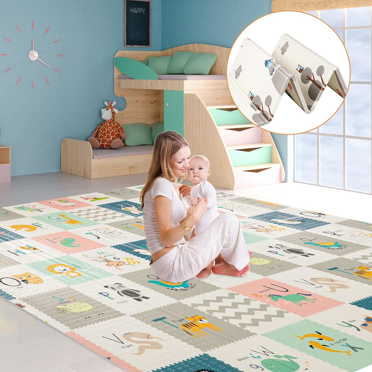 Extra Large Waterproof Foldable Baby Play Mat with Carry Bag W191463