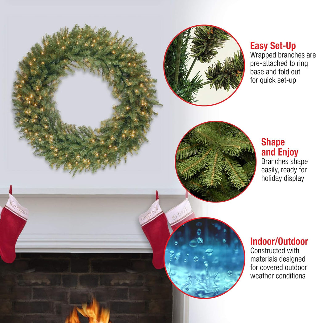 Pre-Lit Artificial Christmas Wreath, Green, 48 Inches D70908