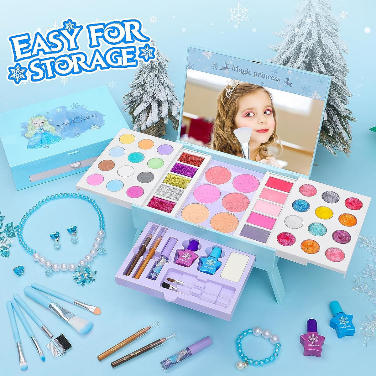 60pcs Princess Makeup Vanity Kit with Pretend Play Cosmetics D726