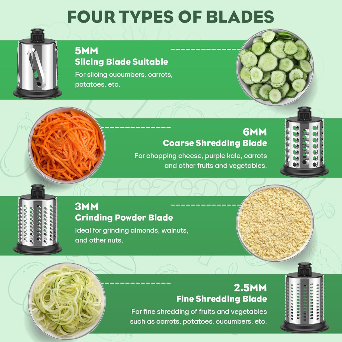 Stainless Steel Slicer Shredder Attachment for KitchenAid Stand Mixer with 4 Blades W497