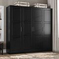 100% Solid Wood 4-Door Wardrobe Black U654463