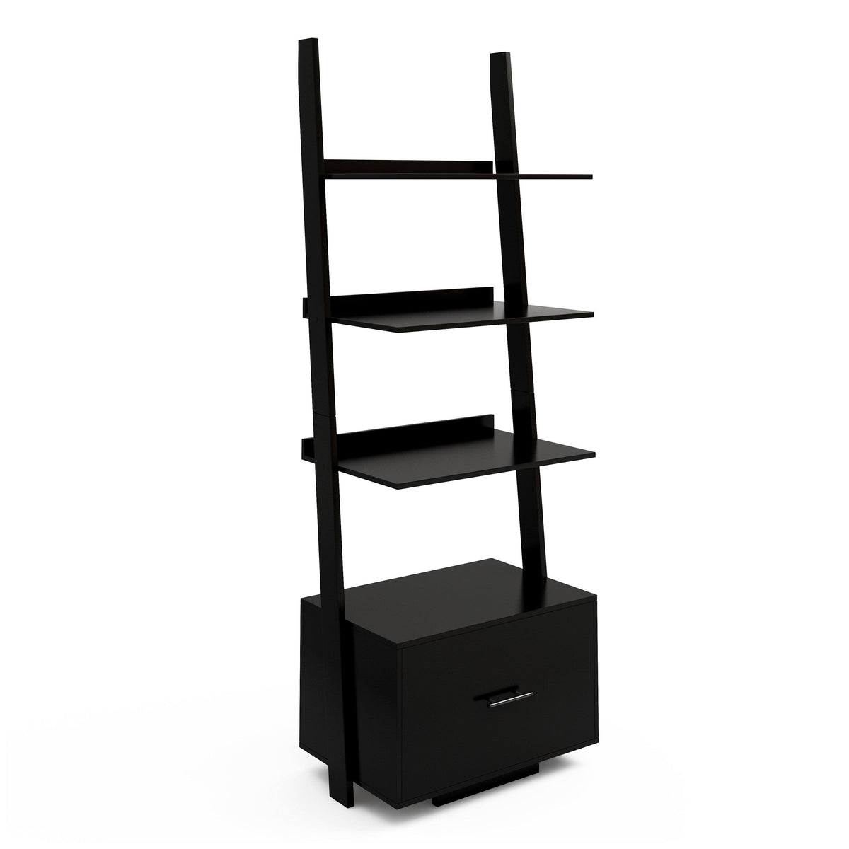 Espresso Ladder Bookcase with File Drawer Q525