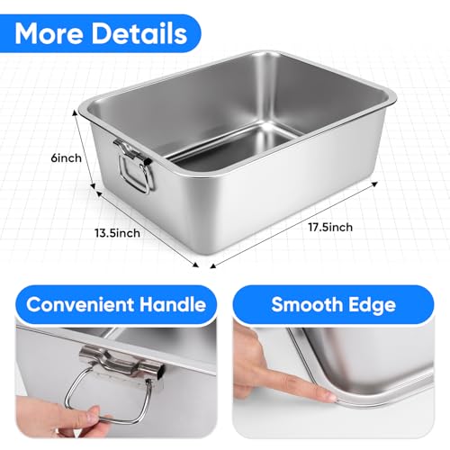 Stainless Steel Litter Box with Handle, 17.5" L x 13.5" W x 6" H, Non Stick Smooth Surface P488
