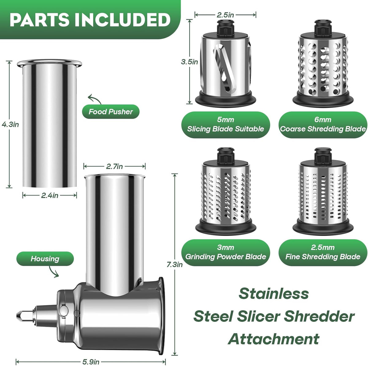 Stainless Steel Slicer Shredder Attachment for KitchenAid Stand Mixer with 4 Blades W497