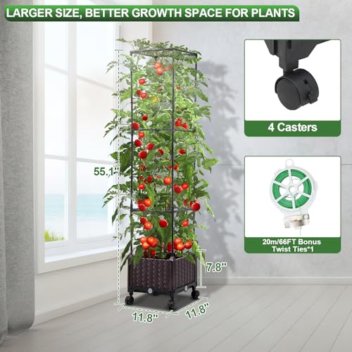 63" Large Metal Raised Garden Bed Planter Box with Trellis and Wheels V888