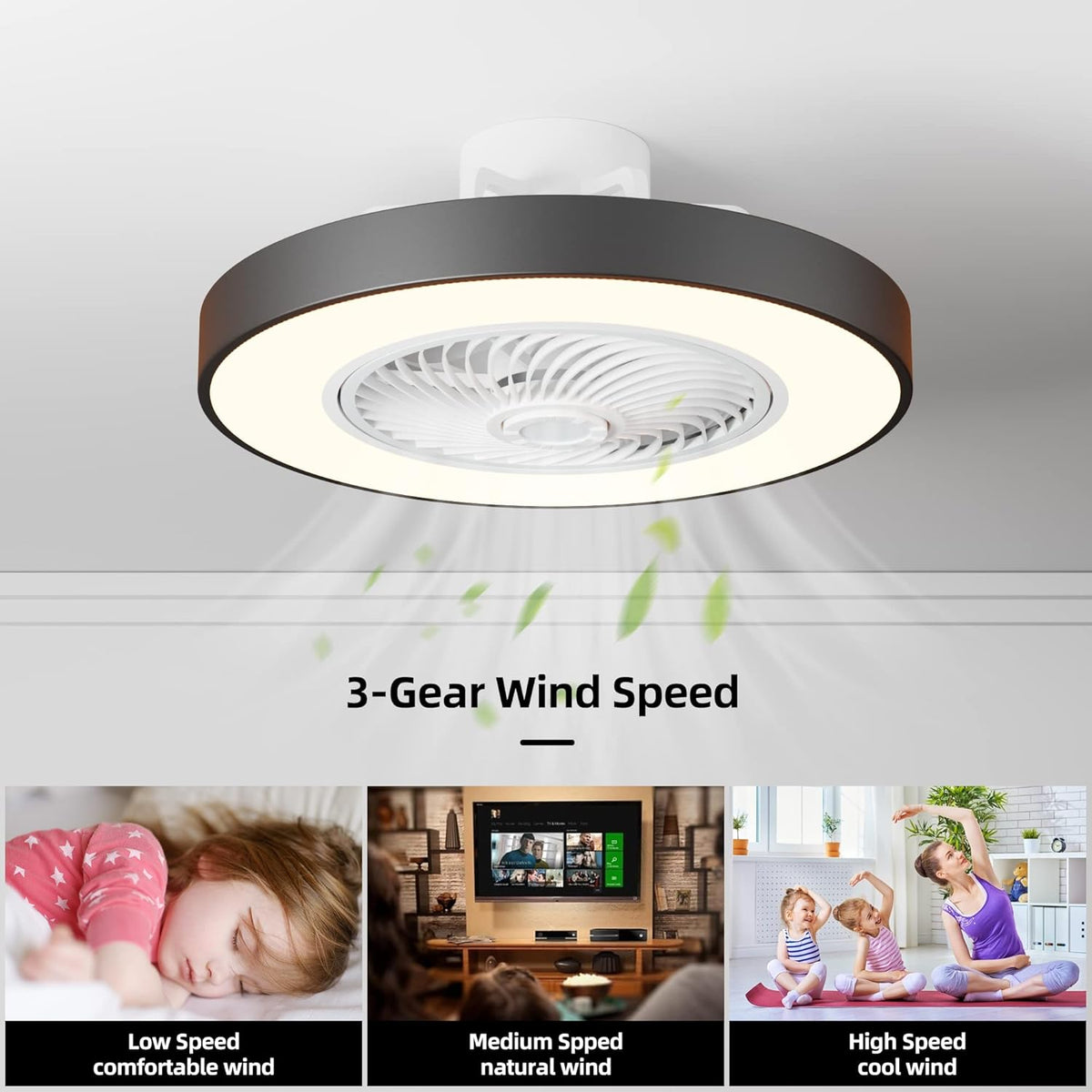 Black 22 Inch Ceiling Fan with Light and Remote L9259