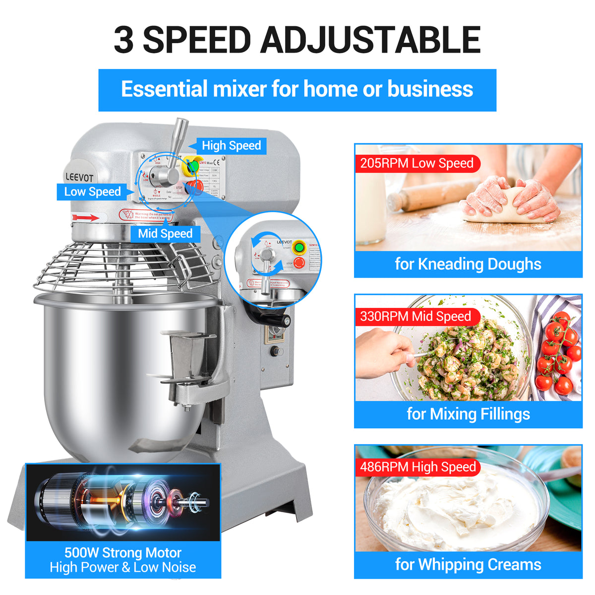 3-Speed Commercial Stand Mixer 10qt 500W X752581