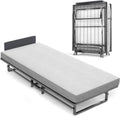 Folding Bed with 4-Inch Mattress, Metal Cot Size Rollaway Bed on Wheels V974384