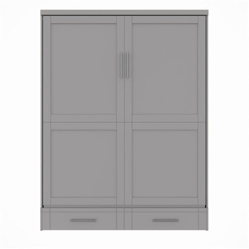 Queen Size Gray Solid Wood Murphy Wall Bed U8139