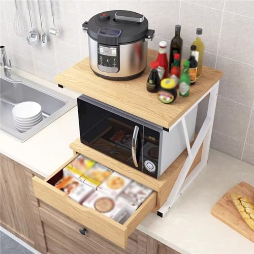 Blue 2 Tier Wooden Microwave Stand with Drawer V612798